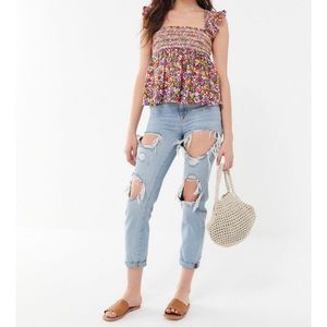 UO Charlotte Smocked Ruffle Babydoll Top